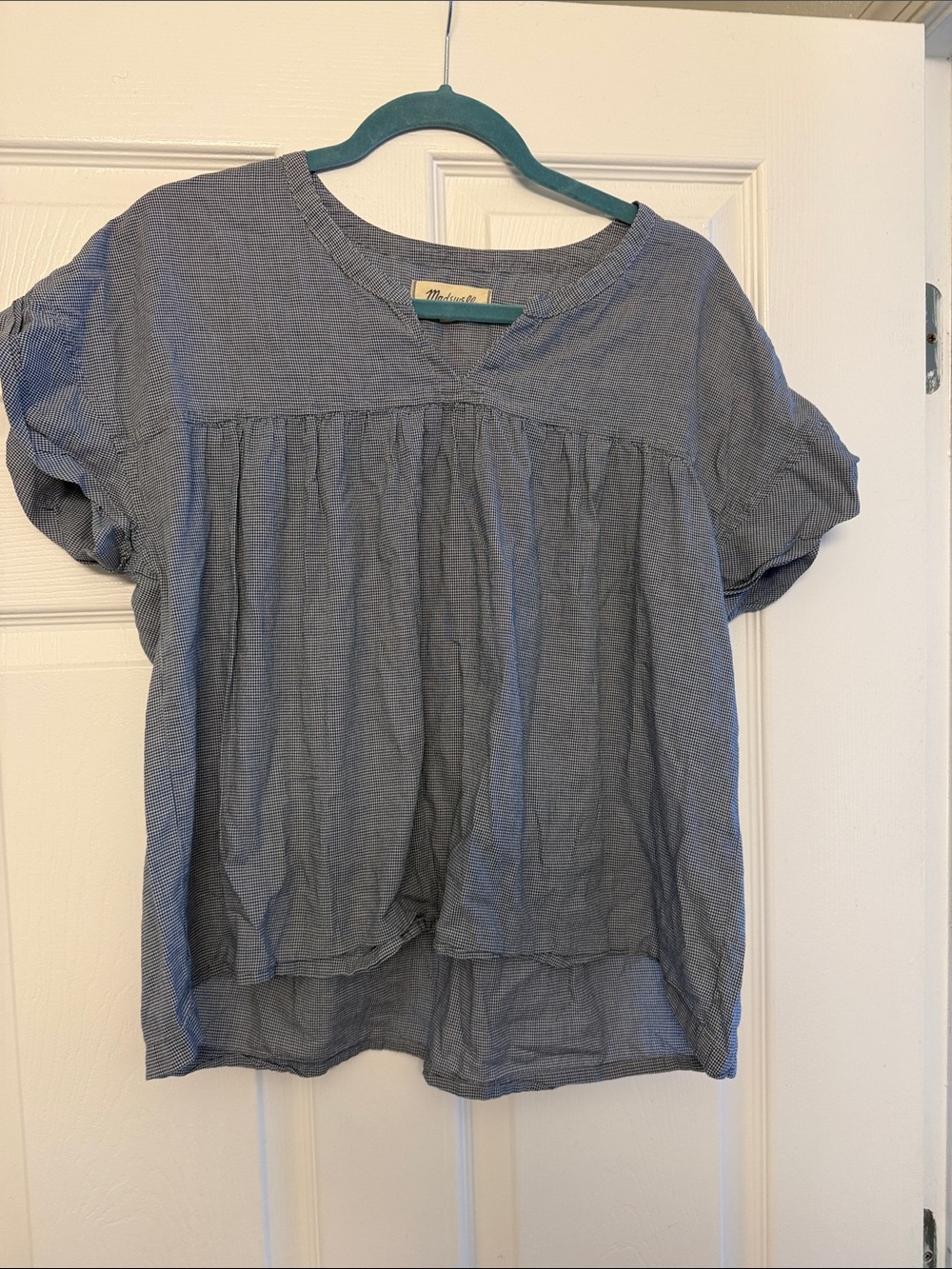 Madewell Blue Short-Sleeve Gathered Peasant Top